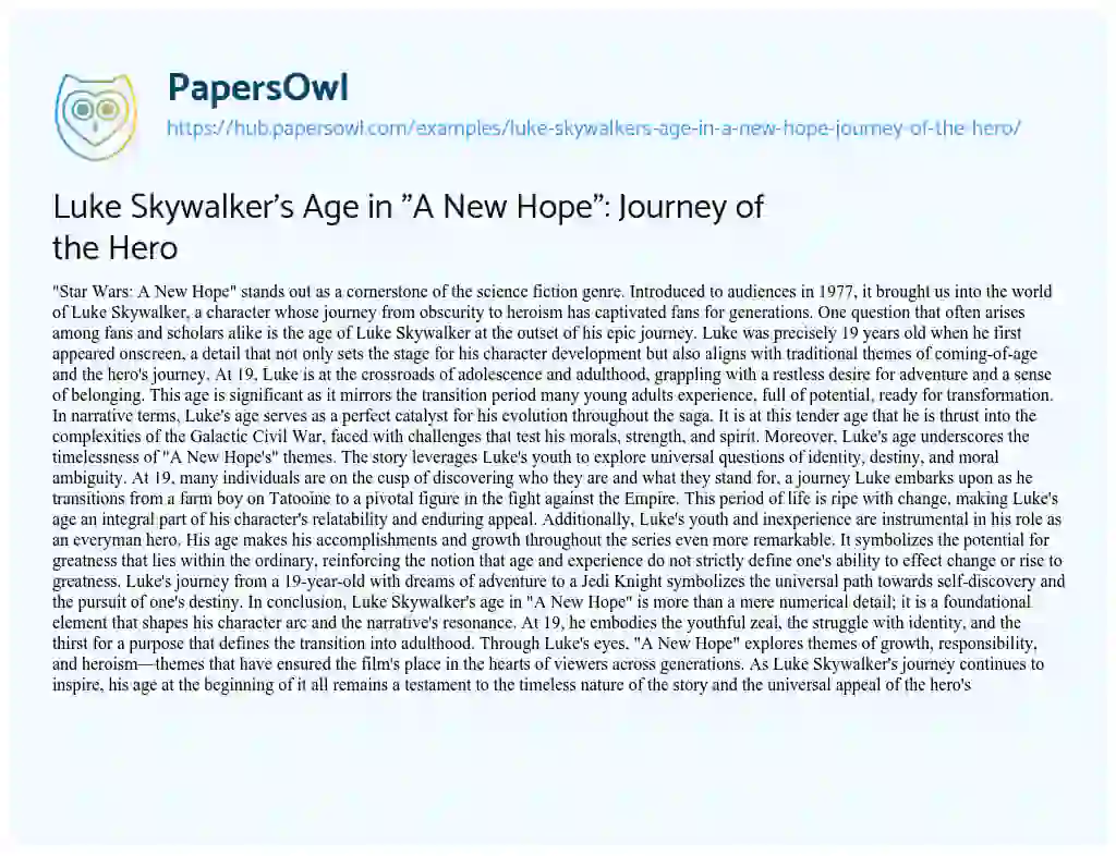 Essay on Luke Skywalker’s Age in “A New Hope”: Journey of the Hero