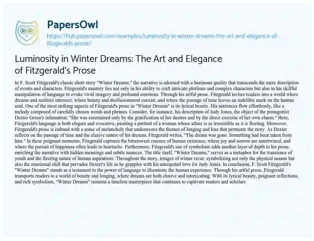 Essay on Luminosity in Winter Dreams: The Art and Elegance of Fitzgerald’s Prose