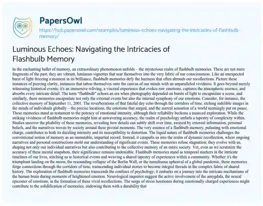 Essay on Luminous Echoes: Navigating the Intricacies of Flashbulb Memory