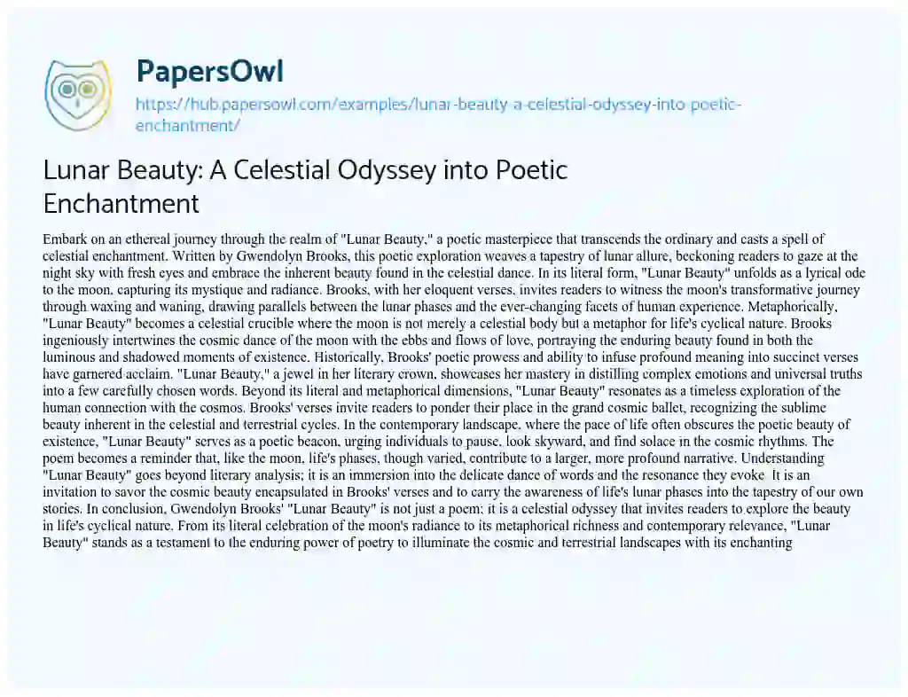 Essay on Lunar Beauty: A Celestial Odyssey into Poetic Enchantment