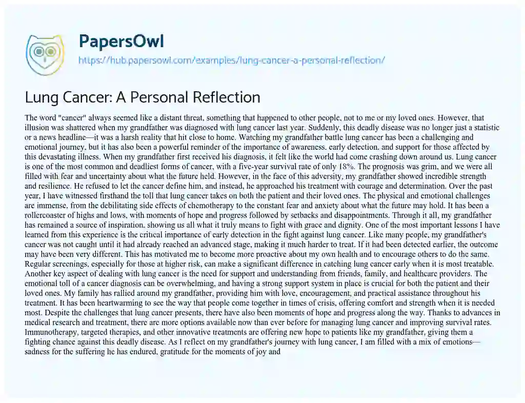 Essay on Lung Cancer: A Personal Reflection