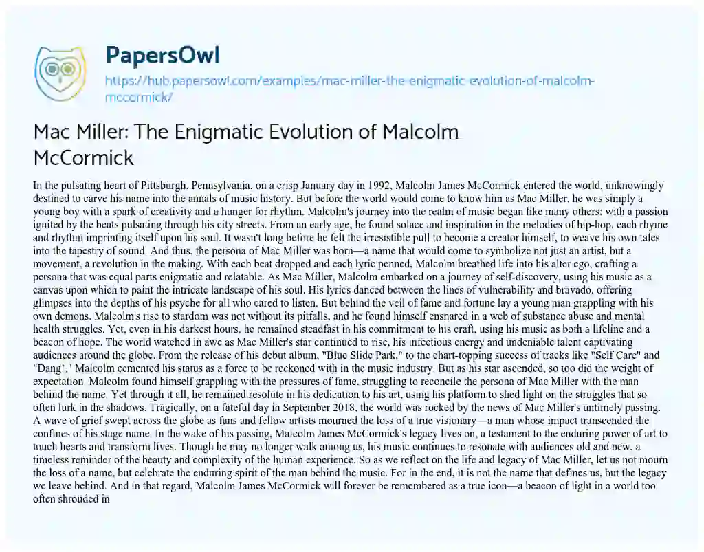 Essay on Mac Miller: The Enigmatic Evolution of Malcolm McCormick