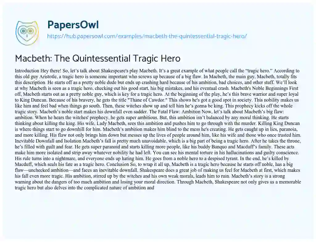 Essay on Macbeth: The Quintessential Tragic Hero