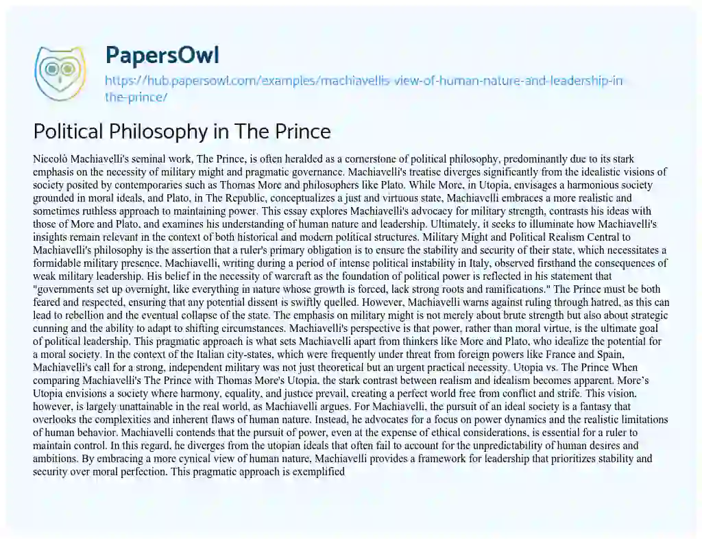 Essay on Political Philosophy in The Prince