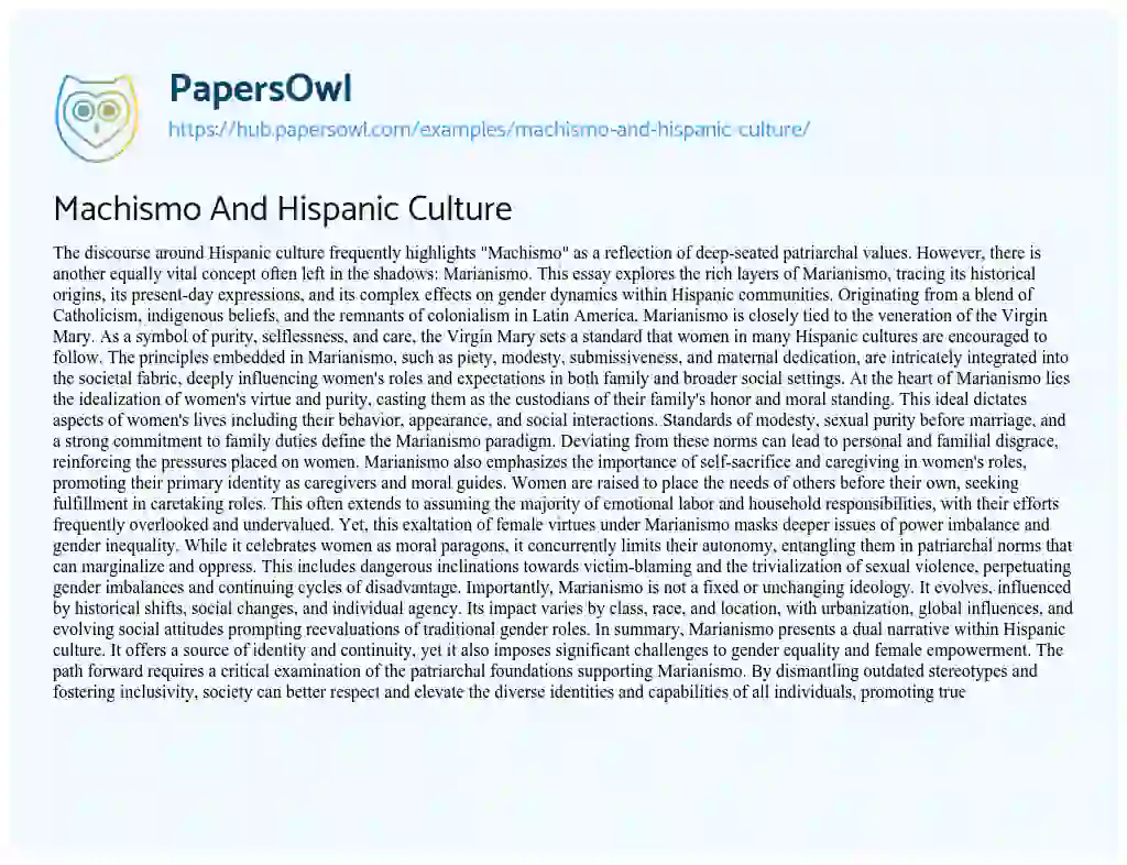 Essay on Machismo And Hispanic Culture