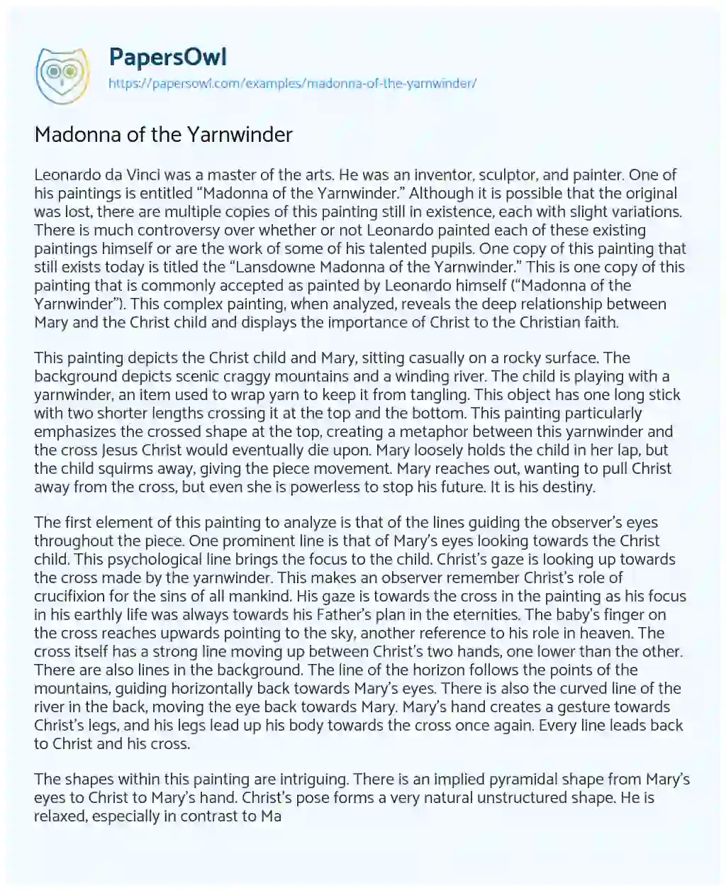 Essay on Madonna of the Yarnwinder