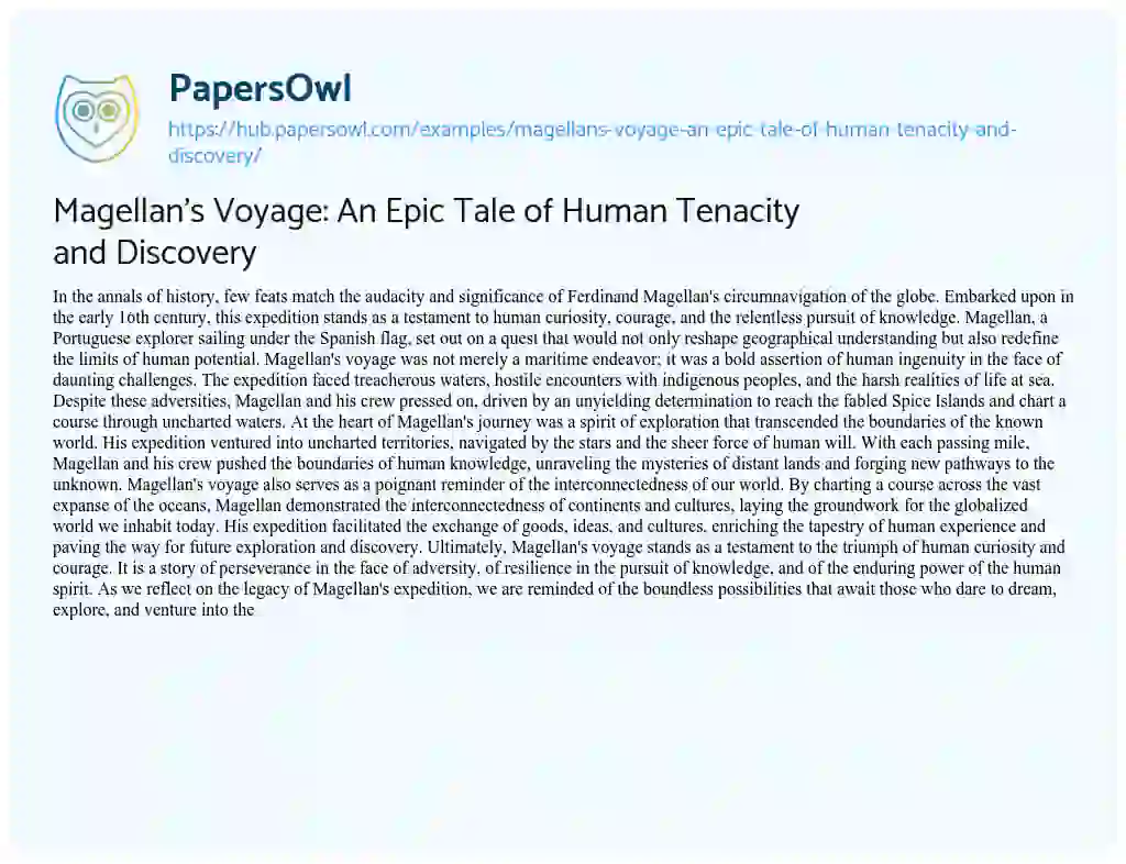 Essay on Magellan’s Voyage: An Epic Tale of Human Tenacity and Discovery