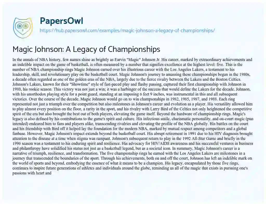 Essay on Magic Johnson: A Legacy of Championships