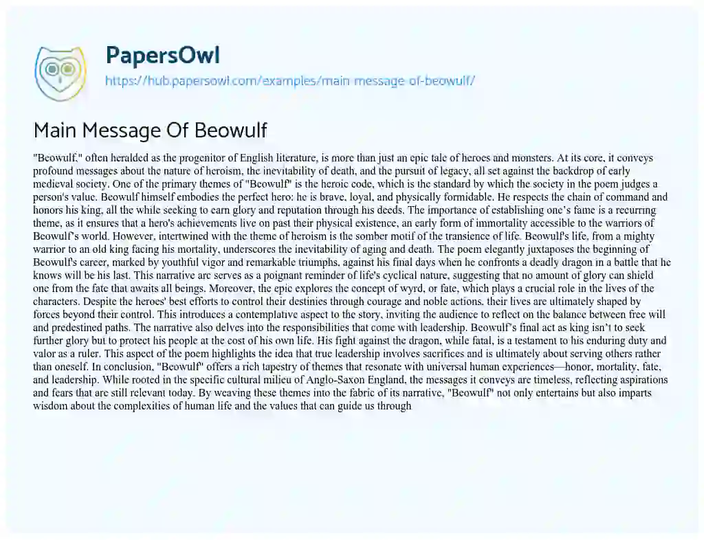 Essay on Main Message Of Beowulf