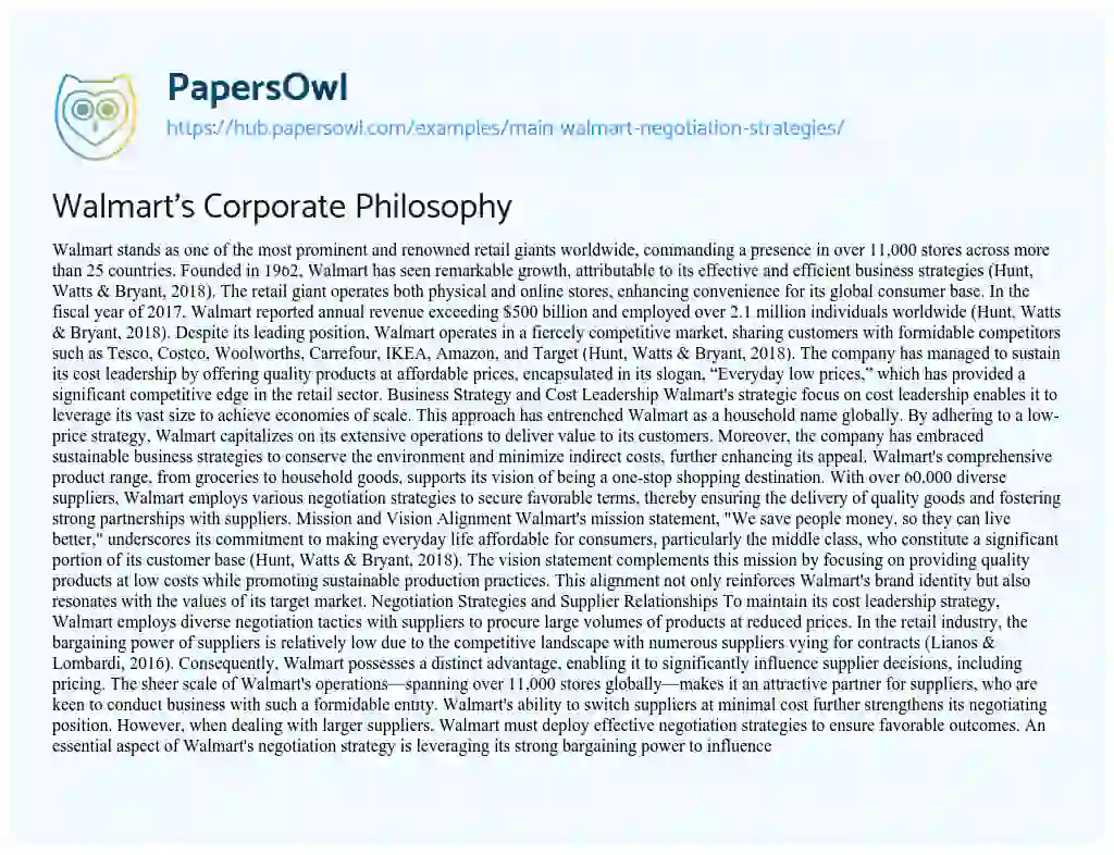 Essay on Walmart’s Corporate Philosophy