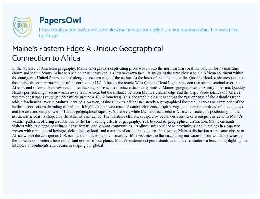 Essay on Maine’s Eastern Edge: A Unique Geographical Connection to Africa