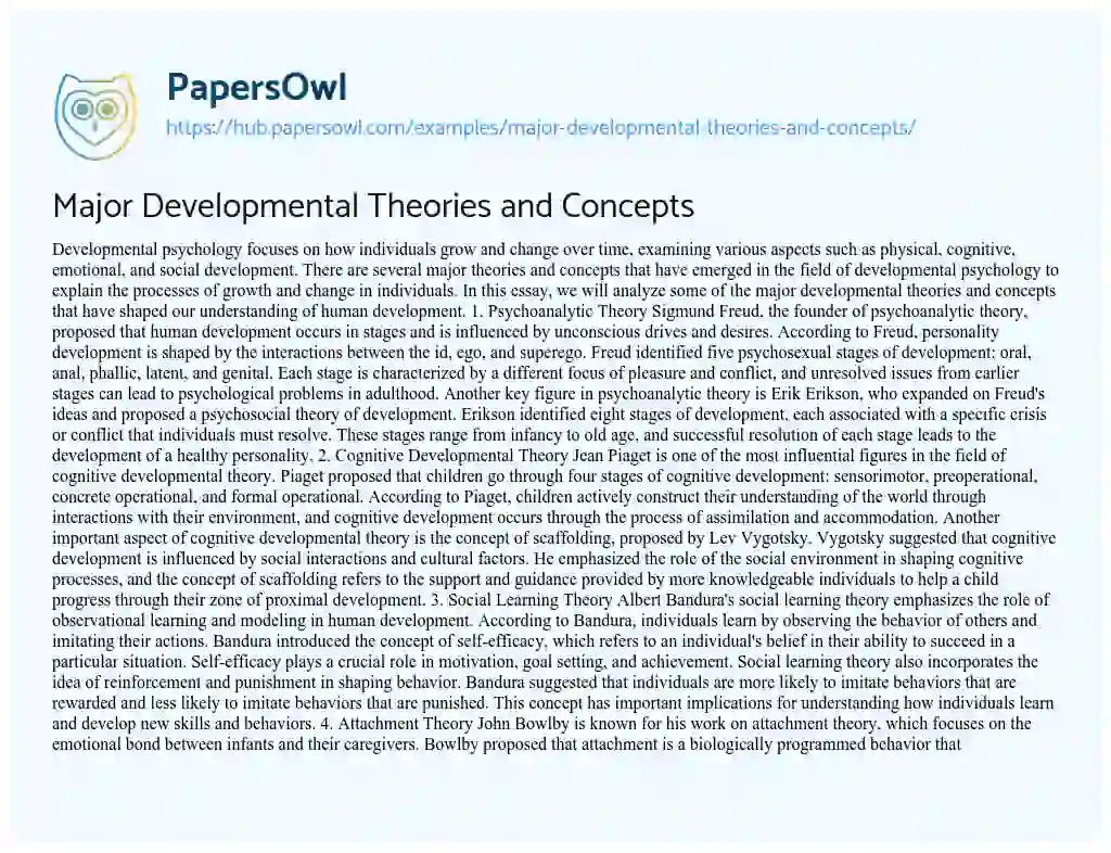 Essay on Major Developmental Theories and Concepts