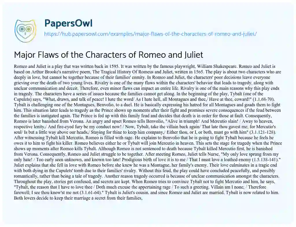Essay on Major Flaws of the Characters of Romeo and Juliet