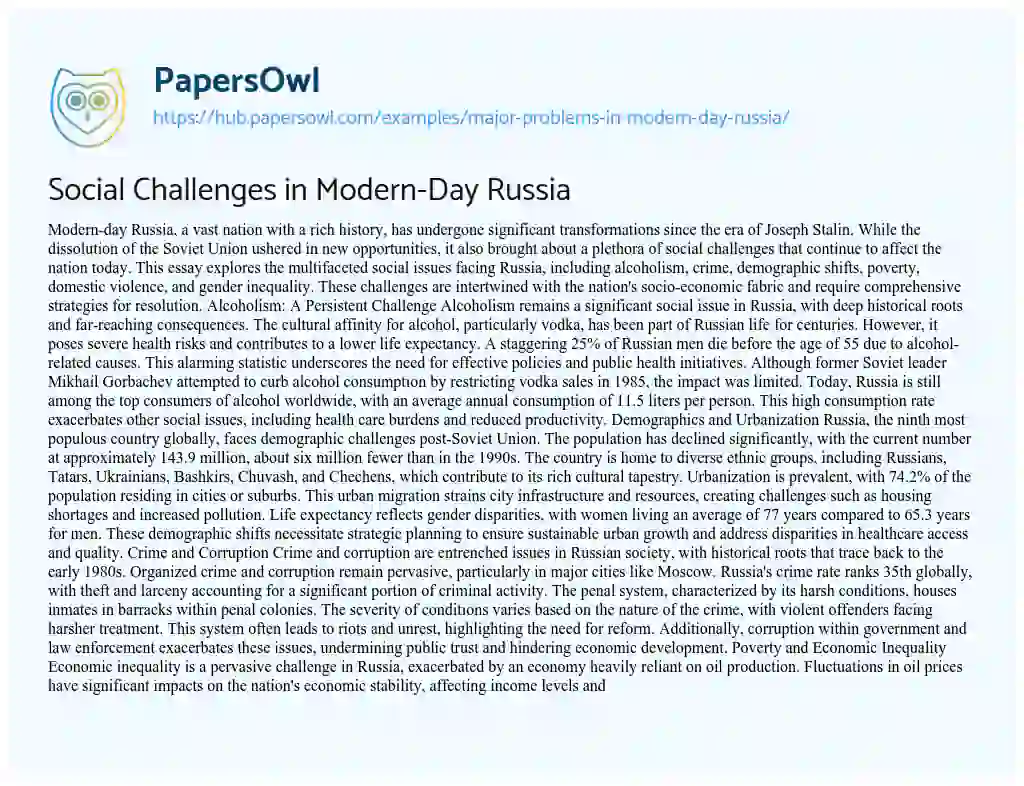 Essay on Social Challenges in Modern-Day Russia