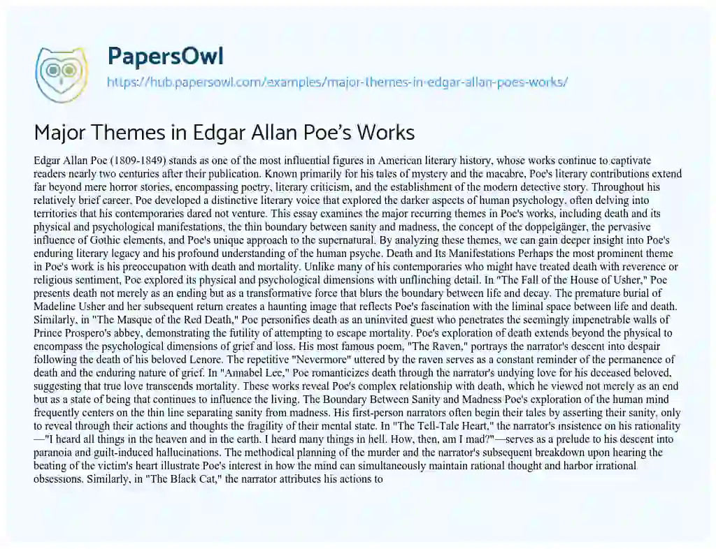 Essay on Major Themes in Edgar Allan Poe’s Works