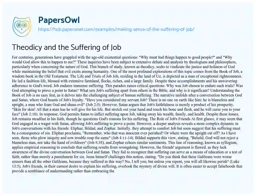 Essay on Theodicy and the Suffering of Job