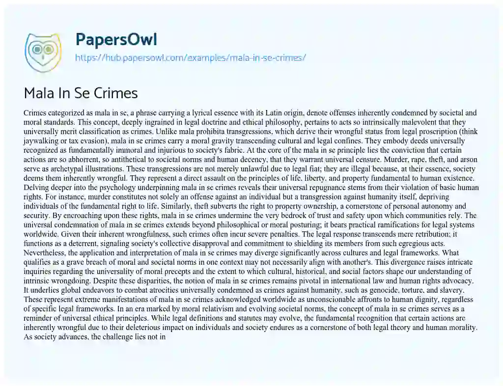 Essay on Mala In Se Crimes