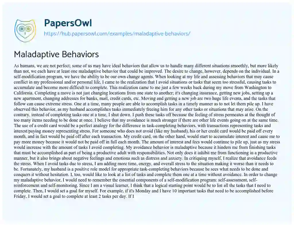 Essay on Maladaptive Behaviors