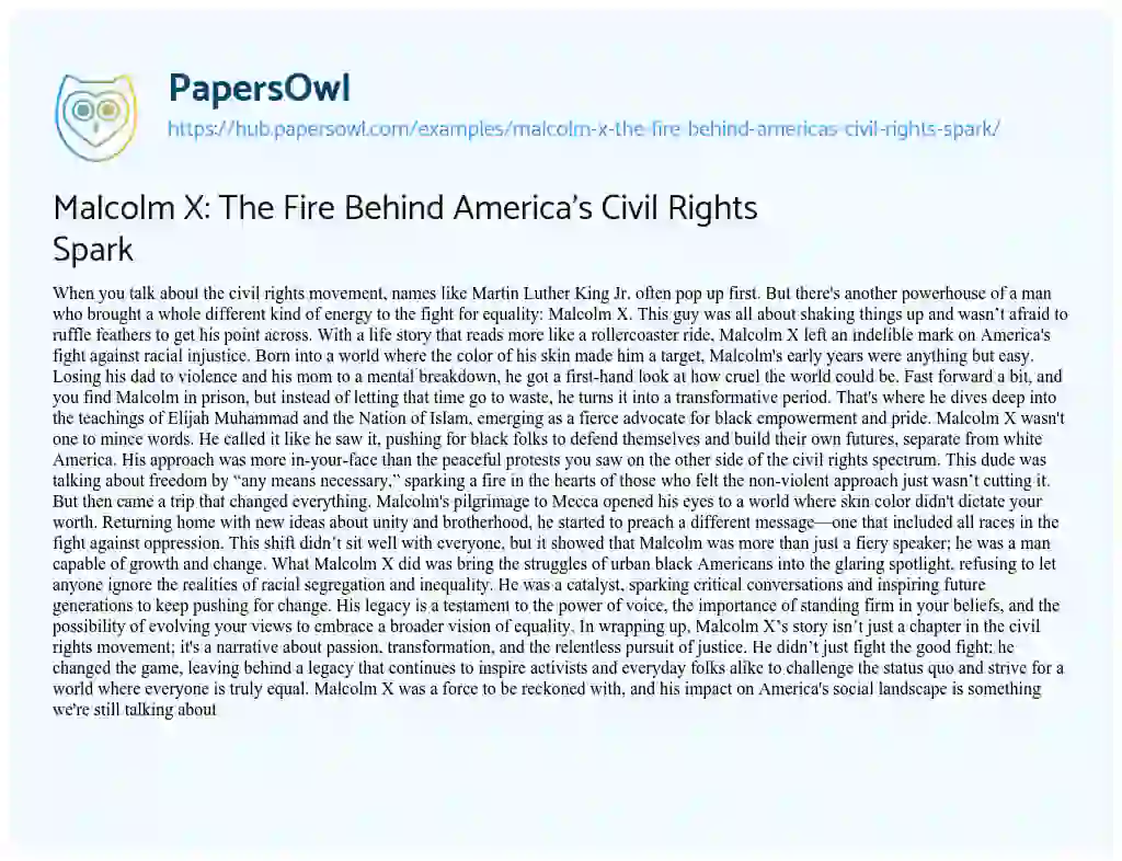 Essay on Malcolm X: The Fire Behind America’s Civil Rights Spark