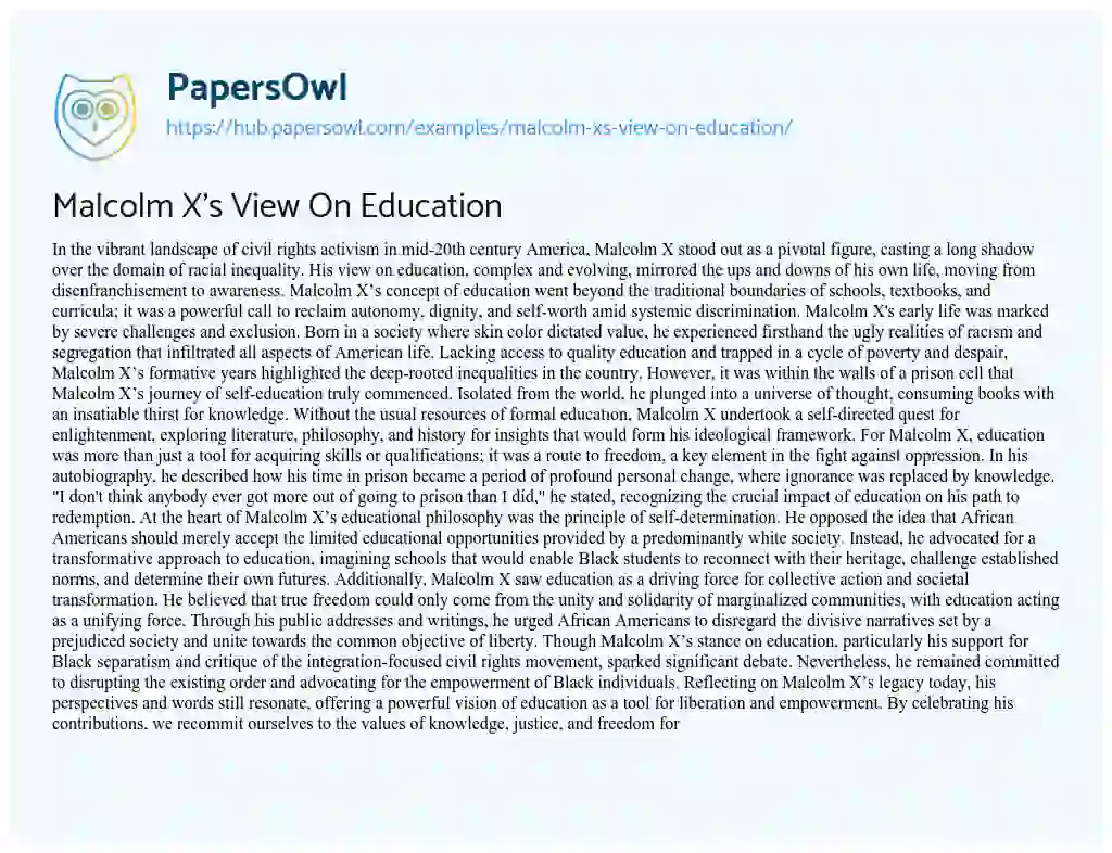 Essay on Malcolm X’s View On Education
