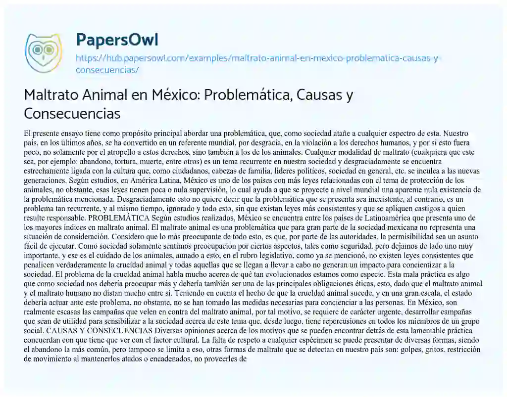 Essay on Maltrato Animal en México: Problemática, Causas y Consecuencias