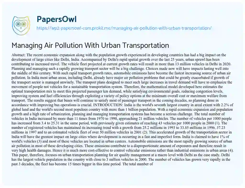Essay on Managing Air Pollution With Urban Transportation