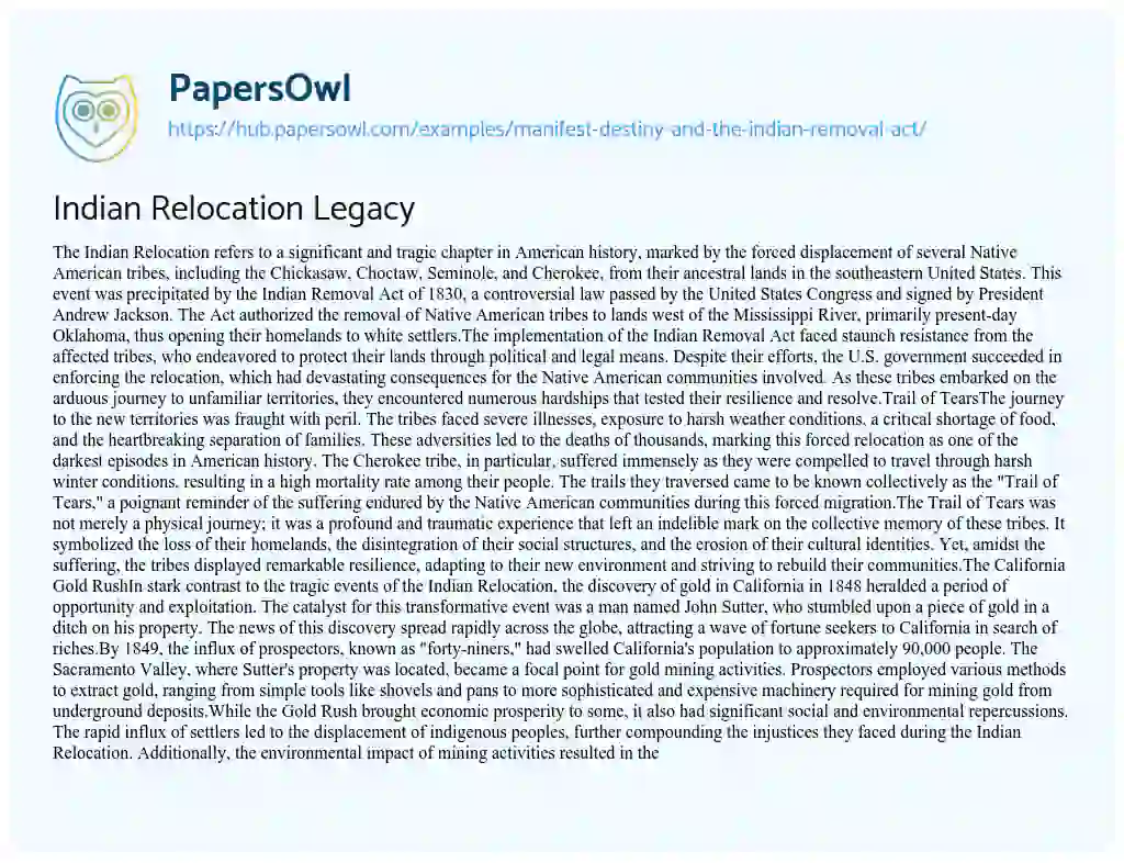 Essay on Indian Relocation Legacy