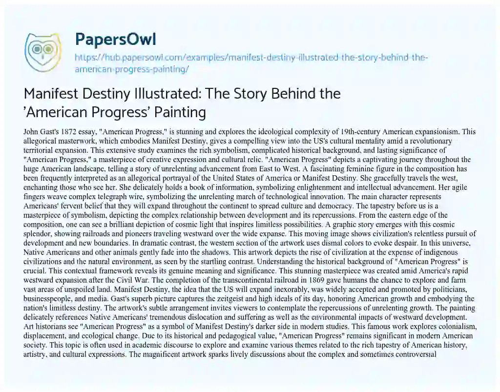 Essay on Manifest Destiny Illustrated: The Story Behind the ‘American Progress’ Painting