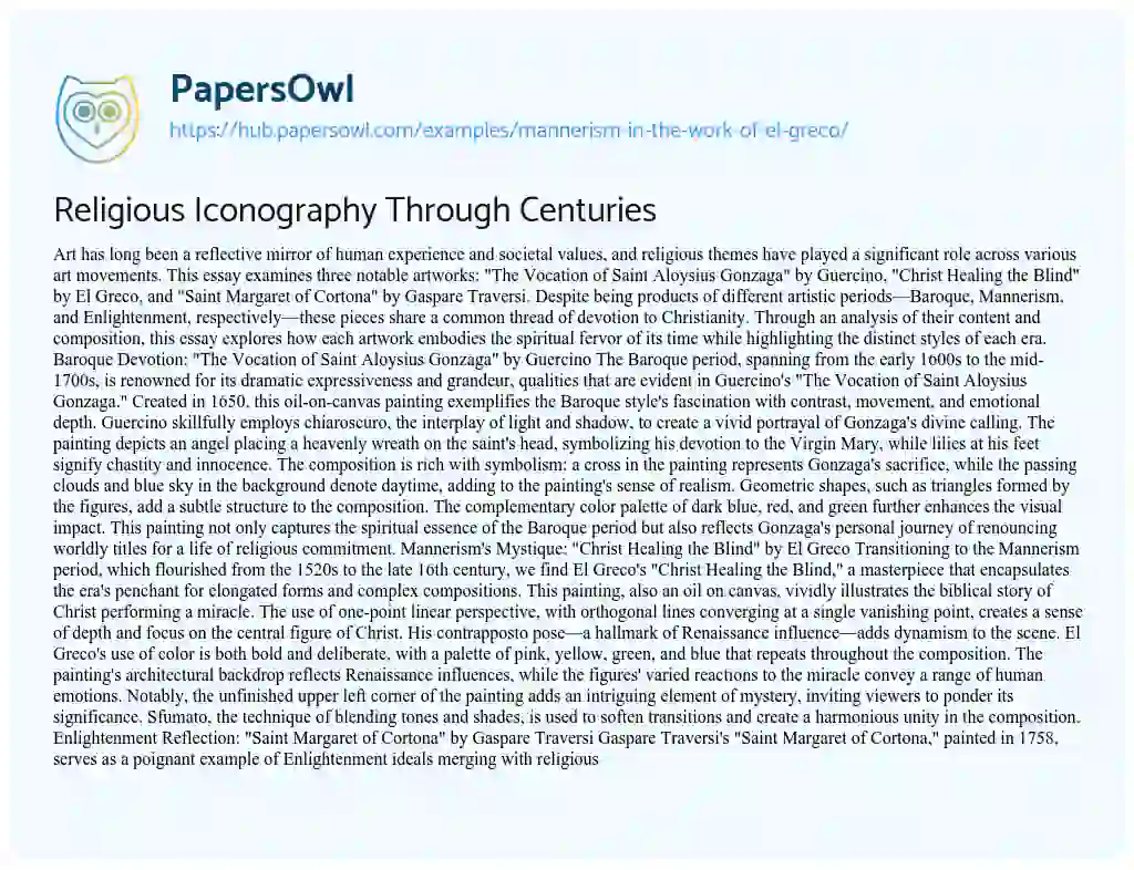 Essay on Religious Iconography Through Centuries