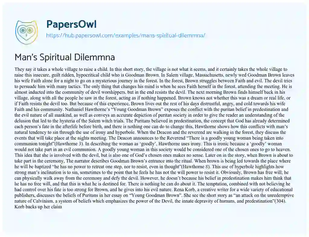 Essay on Man’s Spiritual Dilemmna