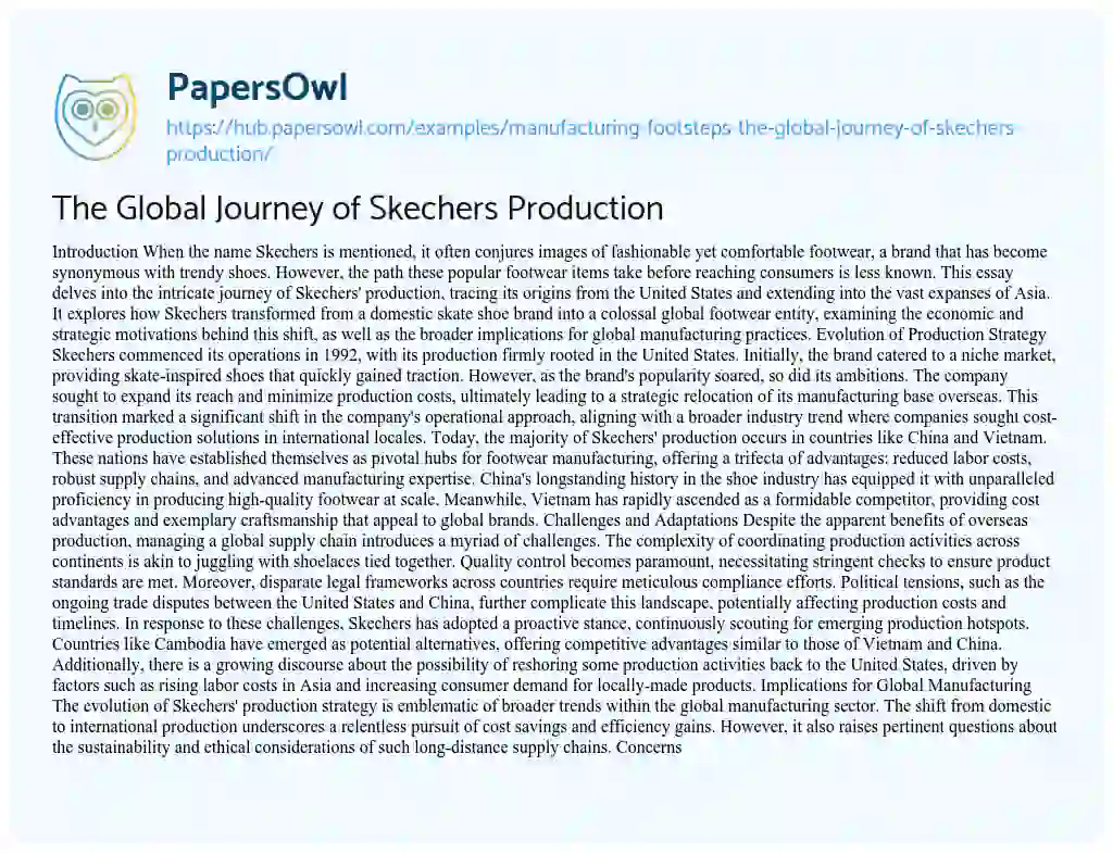 Essay on The Global Journey of Skechers Production
