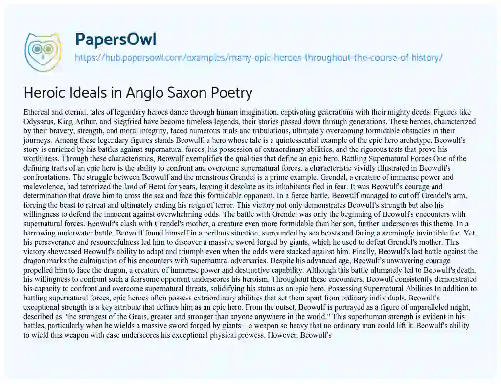 Essay on Heroic Ideals in Anglo Saxon Poetry
