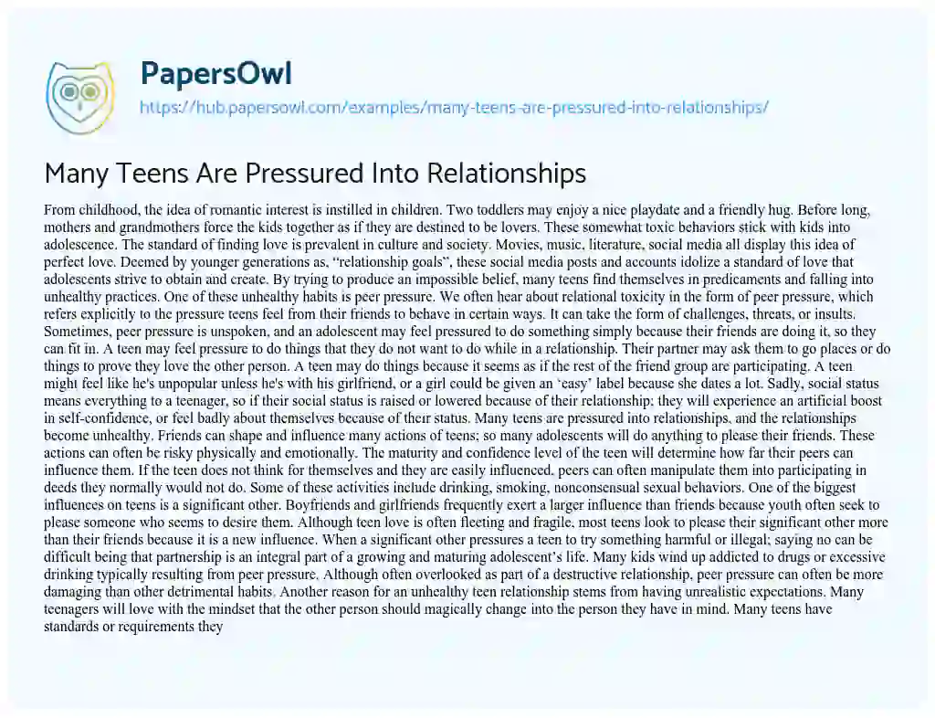 Essay on Many Teens Are Pressured Into Relationships