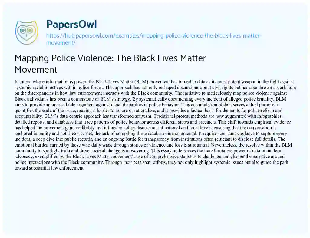 Essay on Mapping Police Violence: The Black Lives Matter Movement