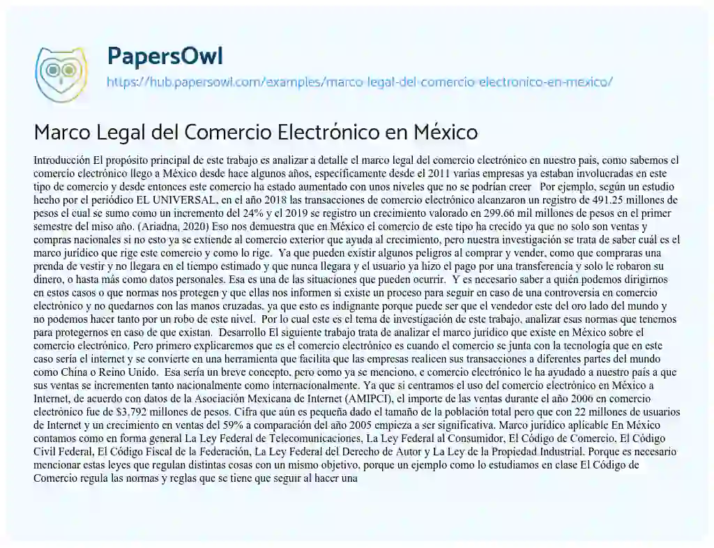 Essay on Marco Legal del Comercio Electrónico en México