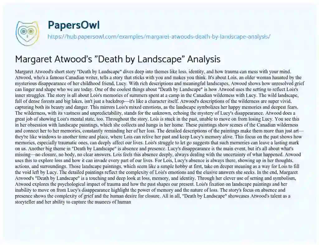 Essay on Margaret Atwood’s “Death by Landscape” Analysis