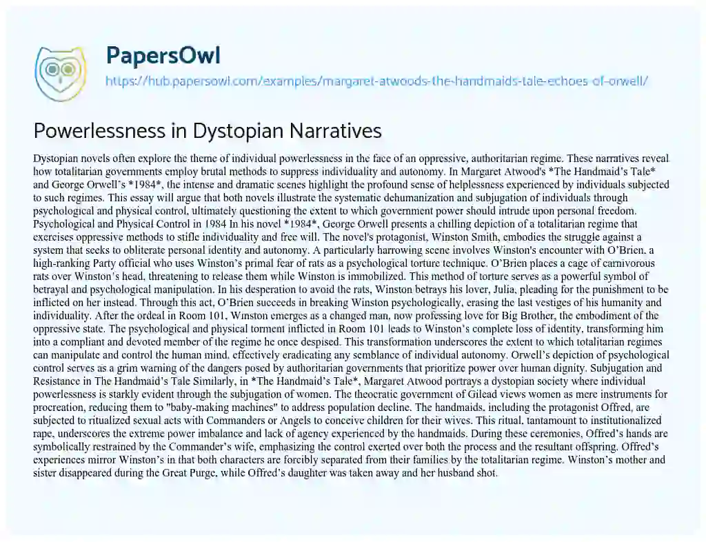 Essay on Powerlessness in Dystopian Narratives