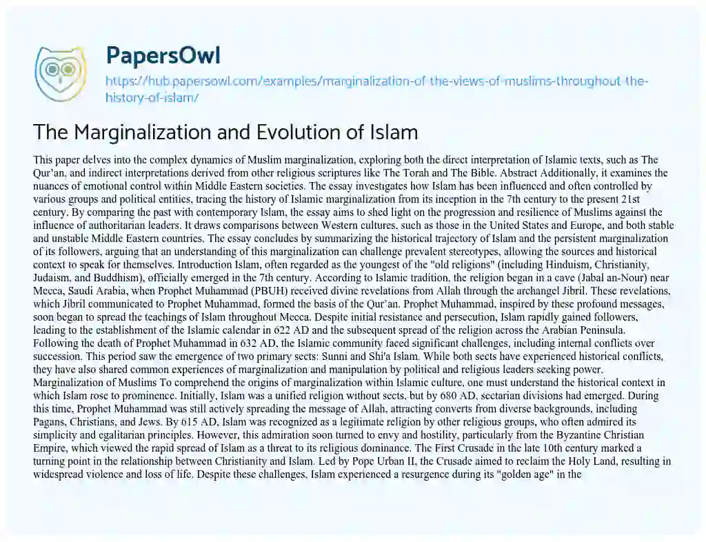 Essay on The Marginalization and Evolution of Islam