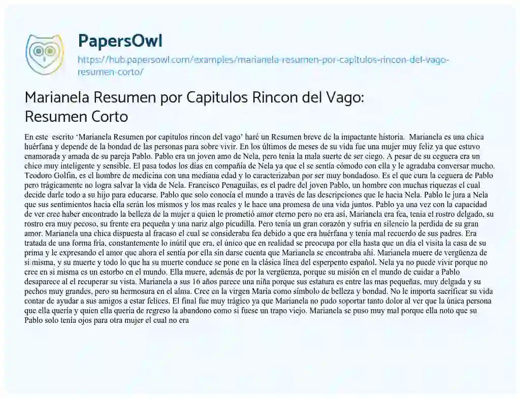 Essay on Marianela Resumen por Capitulos Rincon del Vago: Resumen Corto