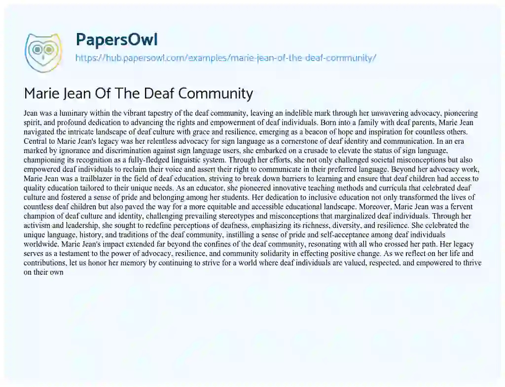 Essay on Marie Jean Of The Deaf Community