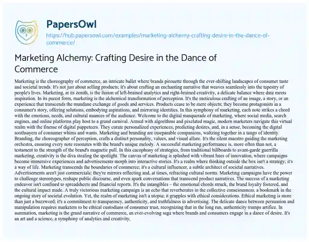 Essay on Marketing Alchemy: Crafting Desire in the Dance of Commerce