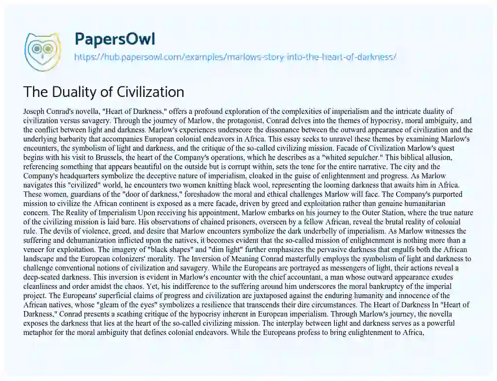 Essay on The Duality of Civilization