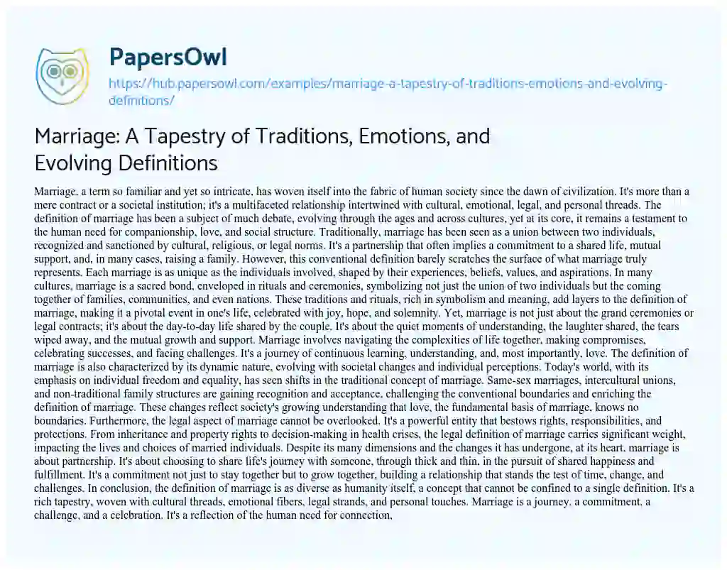 Essay on Marriage: A Tapestry of Traditions, Emotions, and Evolving Definitions