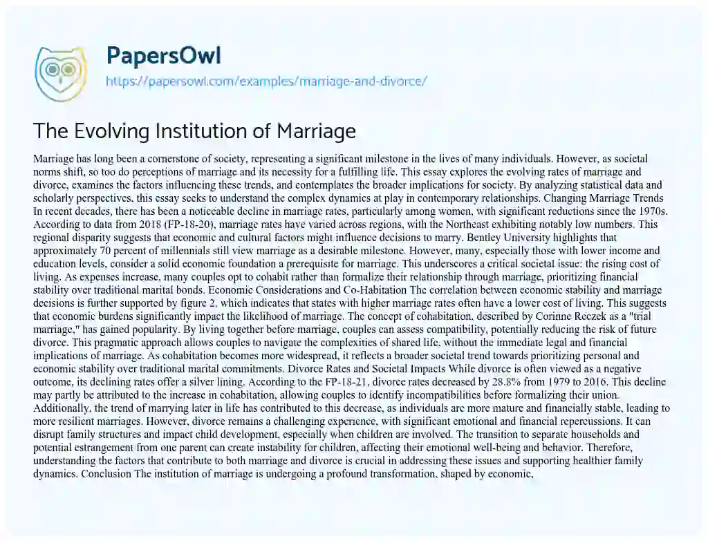 Essay on The Evolving Institution of Marriage