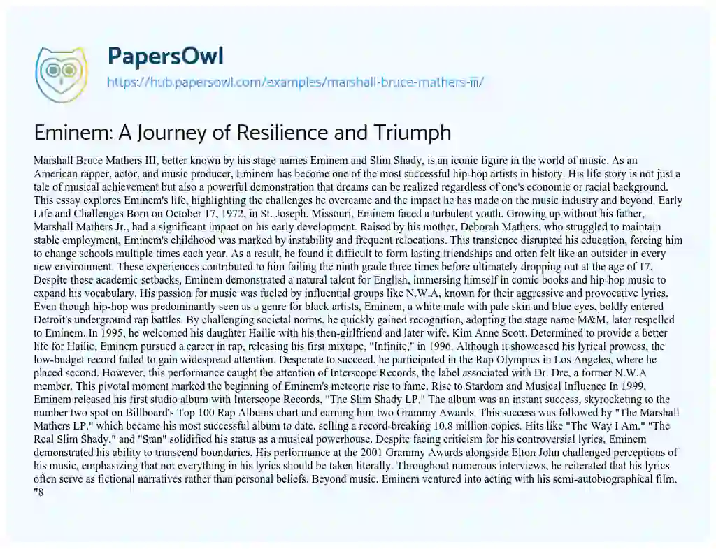 Essay on Eminem: A Journey of Resilience and Triumph