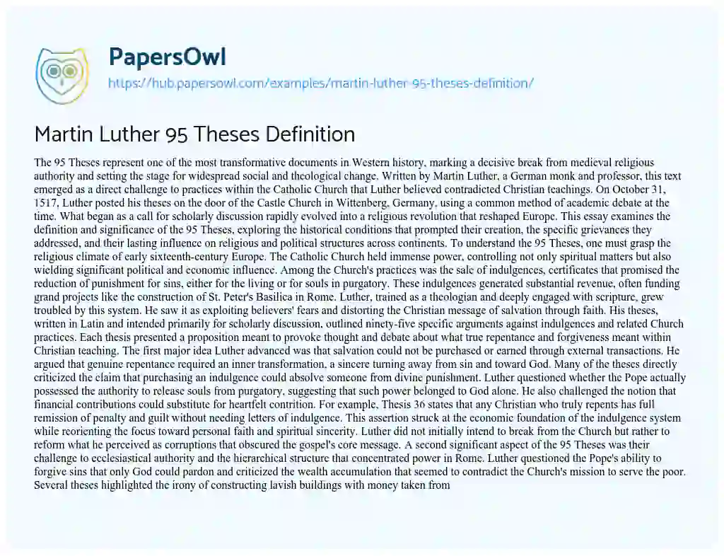Essay on Martin Luther 95 Theses Definition