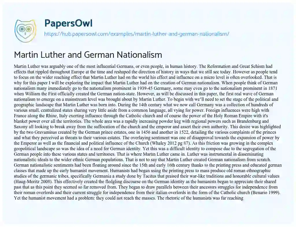 Essay on Martin Luther and German Nationalism