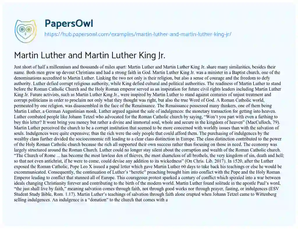 Essay on Martin Luther and Martin Luther King Jr.