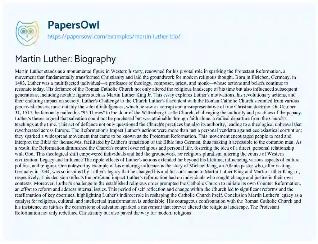 Essay on Martin Luther: Biography