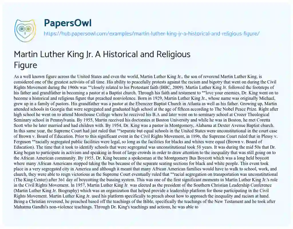 Essay on Martin Luther King Jr. A Historical and Religious Figure